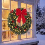 Kalėdinis vainikas 60 cm su 50 LED lempučių, kankorėžiais ir kaspinu – Paveikslėlis 10