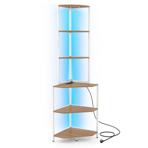 Kampinė lentyna su LED apšvietimu ir integruota įkrovimo stotele (Natūrali)