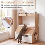 Katės tualeto slėptuvė moderni su integruotu stelažu (Natūrali + Balta) – Paveikslėlis 3