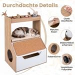 Katės tualeto slėptuvė moderni su integruotu stelažu (Natūrali + Balta) – Paveikslėlis 4
