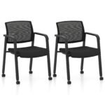 Lankytojų kėdžių komplektas ergonomiškas su ratukais (Juoda)