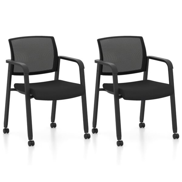 Lankytojų kėdžių komplektas ergonomiškas su ratukais (Juoda)