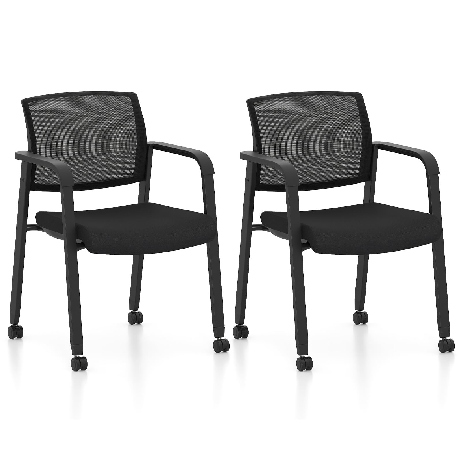 Lankytojų kėdžių komplektas ergonomiškas su ratukais (Juoda) Lankytojų kėdžių komplektas ergonomiškas su ratukais (Juoda)