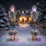 Lauko kalėdinis žibintas su LED, snieguotais spygliais, kankorėžiais ir uogomis – Paveikslėlis 8