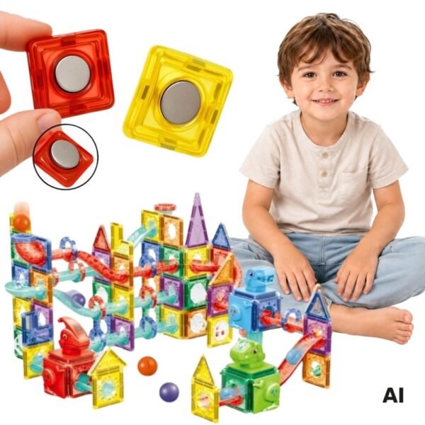 Magnetinis 3D konstruktorius su kamuoliukų trasa