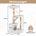 Medinė kačių draskyklė elegantiška su urvu 105 cm aukščio (Smėlio) – Paveikslėlis 2