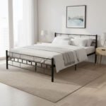 Metalinė lova 160x200 cm su grotelėmis juoda – Paveikslėlis 2