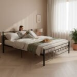 Metalinė lova 160x200 cm su grotelėmis juoda – Paveikslėlis 3