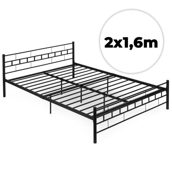 Metalinė lova 160x200 cm su grotelėmis juoda