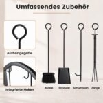Metalinė malkinė ant ratukų su kamino įrankių rinkiniu (Juoda) – Paveikslėlis 5