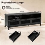Moderni TV spintelė su atviromis lentynomis ir stalčiais 160 cm iki 75 colių TV (Juoda) – Paveikslėlis 2