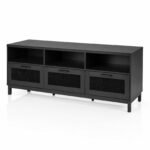 Moderni TV spintelė su atviromis lentynomis ir stalčiais 160 cm iki 75 colių TV (Juoda)