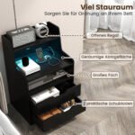 Naktiniai staliukai su LED apšvietimu ir įkrovimo stotele (2 vnt.) (Juoda) – Paveikslėlis 5