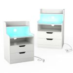 Naktiniai staliukai su LED apšvietimu ir integruota įkrovimo stotele (2 vnt.) (Balta)