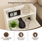 Naktiniai staliukai su LED apšvietimu ir integruota įkrovimo stotele (2 vnt.) (Balta) – Paveikslėlis 4
