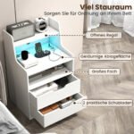 Naktiniai staliukai su LED apšvietimu ir integruota įkrovimo stotele (2 vnt.) (Balta) – Paveikslėlis 5
