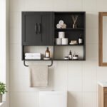 Pakabinama vonios spintelė su reguliuojamomis lentynomis ir atviromis nišomis (Juoda) – Paveikslėlis 4