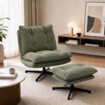 Poilsio krėslas su reguliuojamu pufu, 360° pasukamas, velvetinis – Paveikslėlis 10