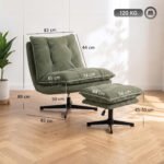 Poilsio krėslas su reguliuojamu pufu, 360° pasukamas, velvetinis – Paveikslėlis 3
