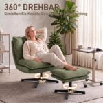 Poilsio krėslas su reguliuojamu pufu, 360° pasukamas, velvetinis – Paveikslėlis 4