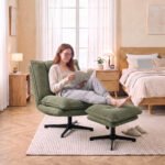 Poilsio krėslas su reguliuojamu pufu, 360° pasukamas, velvetinis – Paveikslėlis 8