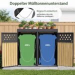 Šiukšliadėžių dėžė dvivietė cinkuoto plieno su apželdinamu stogu (Juoda) – Paveikslėlis 4