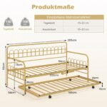 Sofa-lova dviaukštė metalinė išskleidžiama su ištraukiamu pagrindu (Auksinė) – Paveikslėlis 2