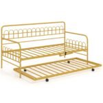 Sofa-lova dviaukštė metalinė išskleidžiama su ištraukiamu pagrindu (Auksinė)