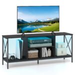 TV staliukas modernus su LED apšvietimu ir didele talpa (Juoda) – Paveikslėlis 3