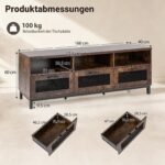 Televizoriaus staliukas 160 cm su 3 stalčiais ir atviromis lentynomis (Ruda) – Paveikslėlis 2
