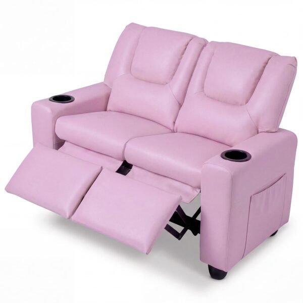 Vaikiška atlošiama dvivietė sofa su gėrimų laikikliais (Rožinė)