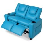 Vaikiškas fotelis-sofa dvivietis reguliuojamas su gulima padėtimi (Mėlyna)