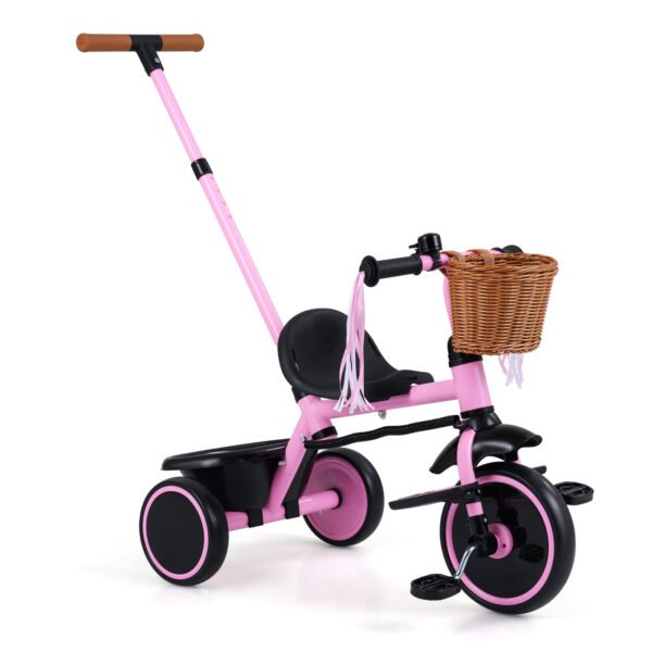 Vaikiškas triratukas 3 viename su reguliuojama stūmimo rankena (Rožinė)