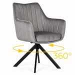 Valgomojo kėdė su 360° pasukimo funkcija ir smėlio spalvos veliūru