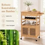 Virtuvinis bambuko vežimėlis su ratukais ir daugiafunkcine talpa (Natūrali) – Paveikslėlis 3