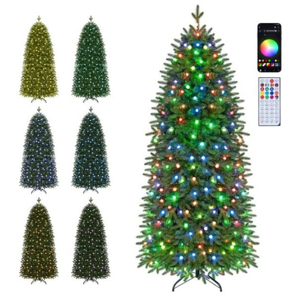 Dirbtinė Kalėdų eglutė 190 cm su 719 šakų ir išmaniuoju RGB LED apšvietimu (Žalia)