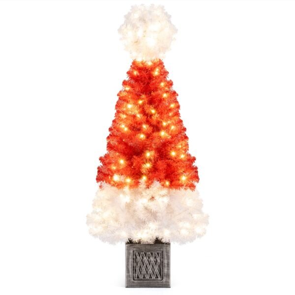 Dirbtinė eglutė su LED apšvietimu ir vazonu 120 cm (Raudona ir balta)