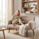 Dvivietė sofa, 132 cm, aksominis audinys, metalinės kojelės – Paveikslėlis 4