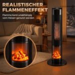 Elektrinis keraminis šildytuvas su 3D liepsnos efektu, termostatu ir pulteliu – Paveikslėlis 4