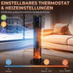 Elektrinis keraminis šildytuvas su 3D liepsnos efektu, termostatu ir pulteliu – Paveikslėlis 6