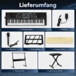 Elektroninis pianinas su 61 klavišu stovu kėdute ir mikrofonu (Juoda) – Paveikslėlis 2