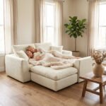 Kampinė modulinė sofa su šezlongu ir šenilo apmušalu – Paveikslėlis 8