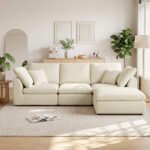 Kampinė modulinė sofa su šezlongu ir šenilo apmušalu – Paveikslėlis 9