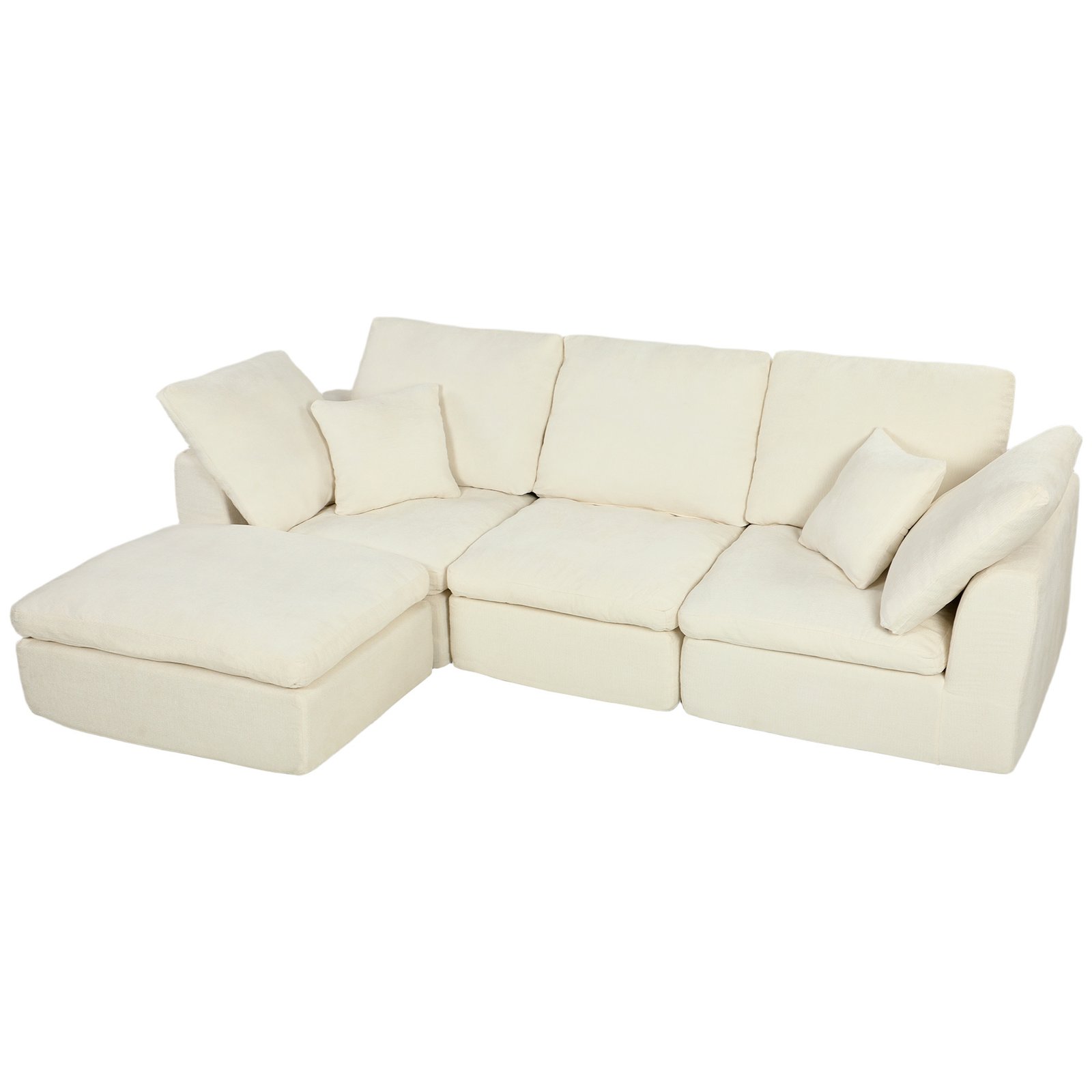 Kampinė modulinė sofa su šezlongu ir šenilo apmušalu Kampinė modulinė sofa su šezlongu ir šenilo apmušalu