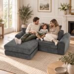 Kampinė sofa-lova modulinė, 76 cm gylio sėdimoji dalis, putų užpildas – Paveikslėlis 10