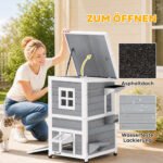 Katės namelis medinis 2 aukštų su asfaltuotu stogu 51 x 51 x 81,3 cm – Paveikslėlis 4