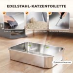 Katės tualetas XXL iš nerūdijančio plieno su atverčiamu dangčiu ir semtuvėliu – Paveikslėlis 6