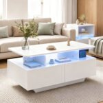 Kavos staliukas su LED apšvietimu ir 4 stalčiais (Smėlio spalvos) – Paveikslėlis 2