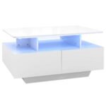 Kavos staliukas su LED apšvietimu ir 4 stalčiais (Smėlio spalvos)