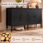 Komoda dvidurė su 4 lentynomis ir medinėmis kojelėmis (Juoda) – Paveikslėlis 3